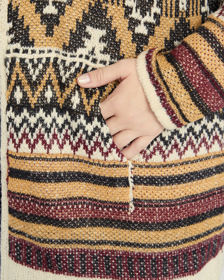 Mustard/Black $|& Woven Heart Navajo Fleece Lined Hooded Cardigan - SOF Detail