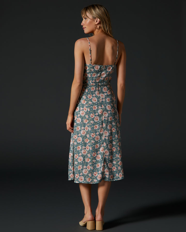 Floral Cinched Front Midi Dress