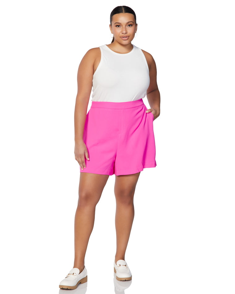 Ultra Pink $|& Skies Are Blue Fitted Elastic Back Shorts - SOF Full Front