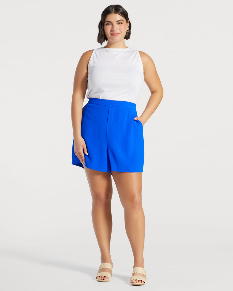 Neon Blue $|& Skies Are Blue Fitted Elastic Back Shorts - SOF Full Front