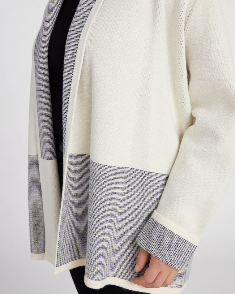 Ivory/Navy $|& Skies Are Blue Colorblock Drape Sweater Cardigan - SOF Detail
