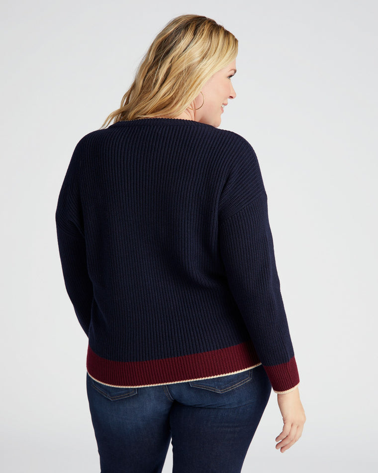 Navy/Burgundy $|& Skies Are Blue Colorblock Sweater - SOF Back