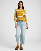 Mustard/Ivory $|& Staccato Waffle Stripe Pullover Sweater - SOF Full Front