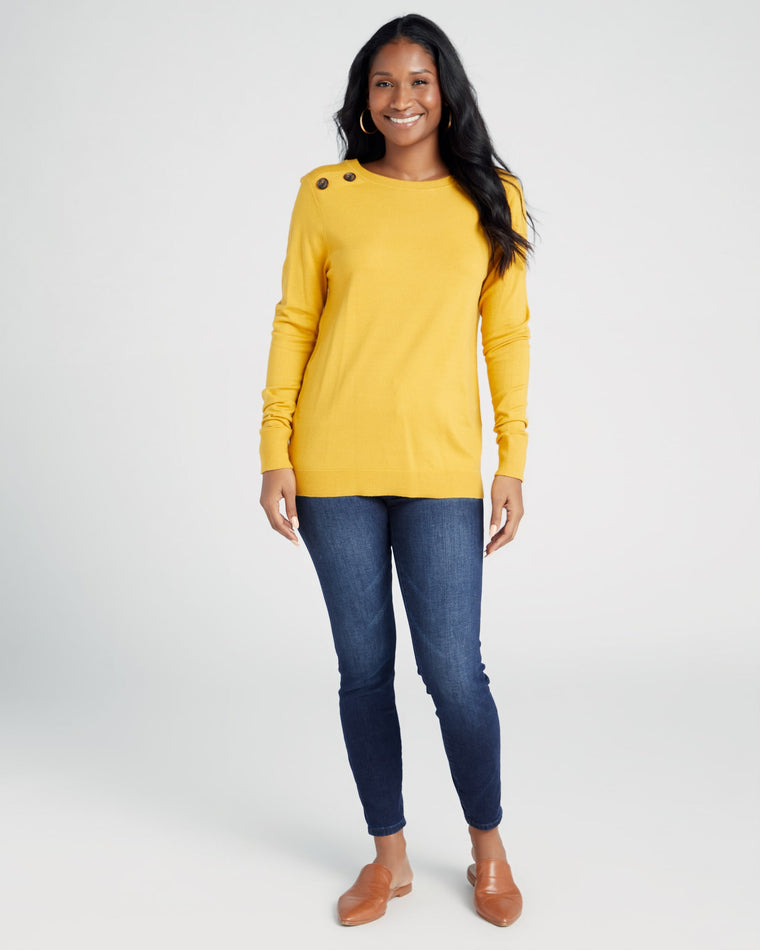 Mustard $|& Staccato Shoulder Button Detail Sweater - SOF Full Front