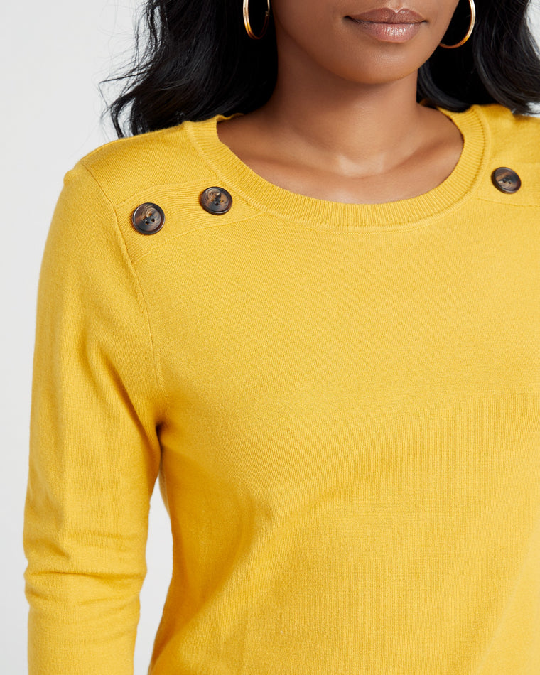 Mustard $|& Staccato Shoulder Button Detail Sweater - SOF Detail