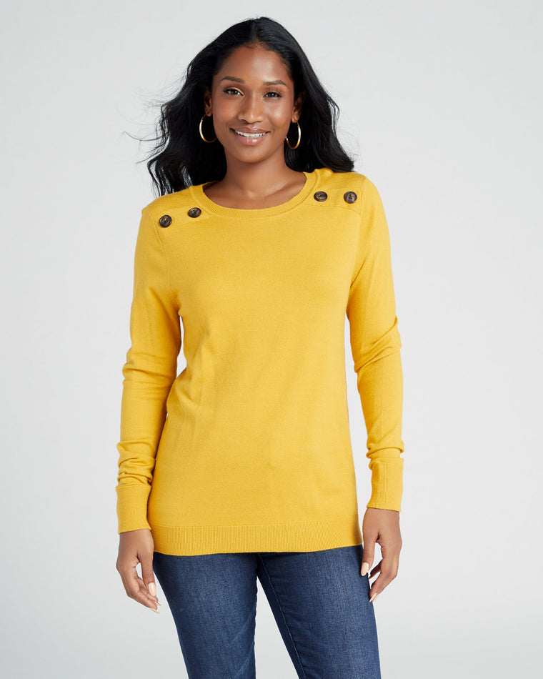 Mustard $|& Staccato Shoulder Button Detail Sweater - SOF Front