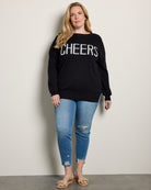 Black $|& Hem & Thread "CHEERS" Oversized Pullover - UGC On Fig