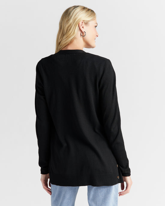 Black $|& Staccato Open Front Cardigan with Button Detail - SOF Back