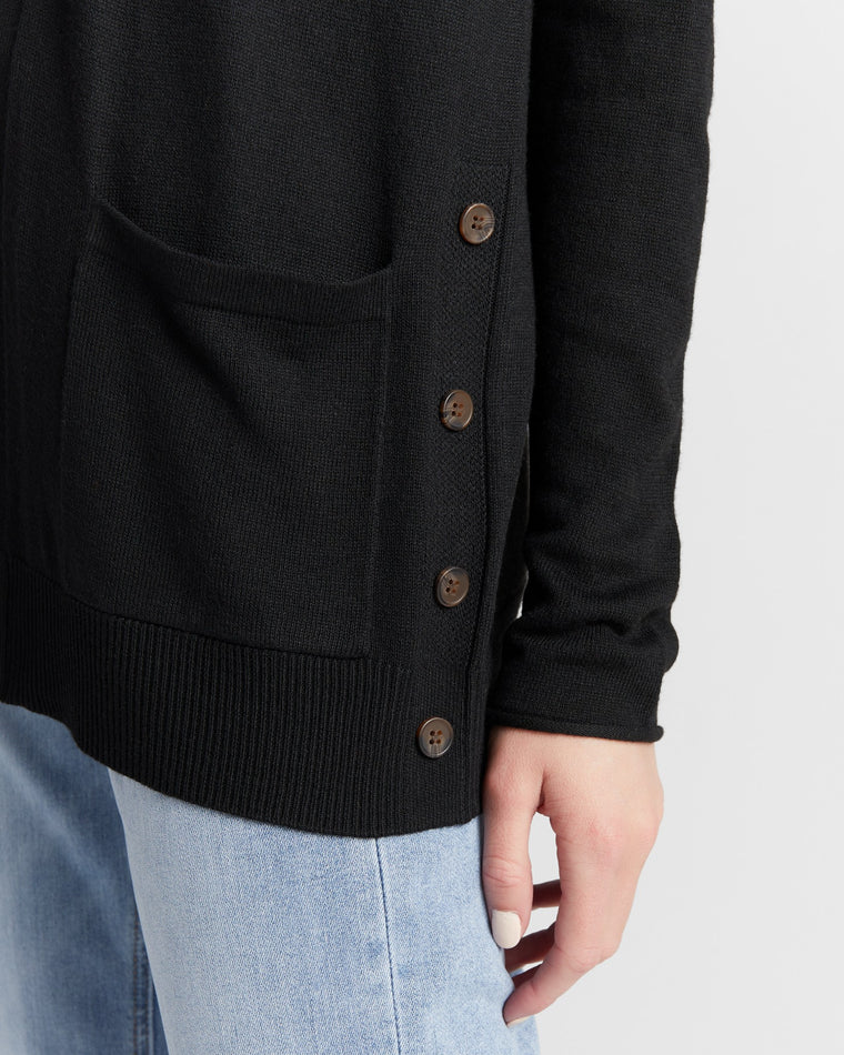 Black $|& Staccato Open Front Cardigan with Button Detail - SOF Detail