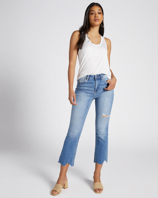 Medium Blue $|& Flying Monkey Jeans High Rise Kick Flare with Uneven Hem - SOF Full Front