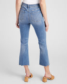 Medium Blue $|& Flying Monkey Jeans Mid Rise Kick Flare Jeans with Uneven Hem - SOF Back