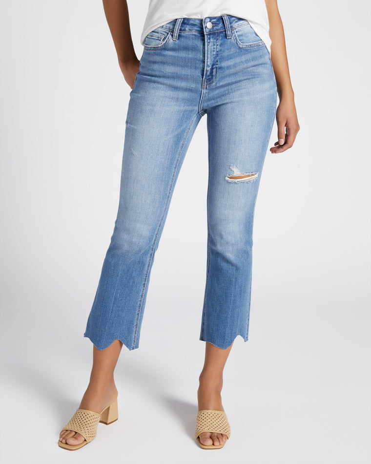 Medium Blue $|& Flying Monkey Jeans High Rise Kick Flare with Uneven Hem - SOF Front