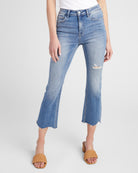 Medium Blue $|& Flying Monkey Jeans Mid Rise Kick Flare Jeans with Uneven Hem - SOF Front