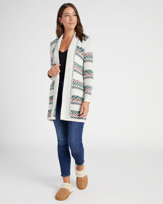 Ivory/Forrest $|& Staccato Geo Stripe Heavy Sweater Cardigan - SOF Front