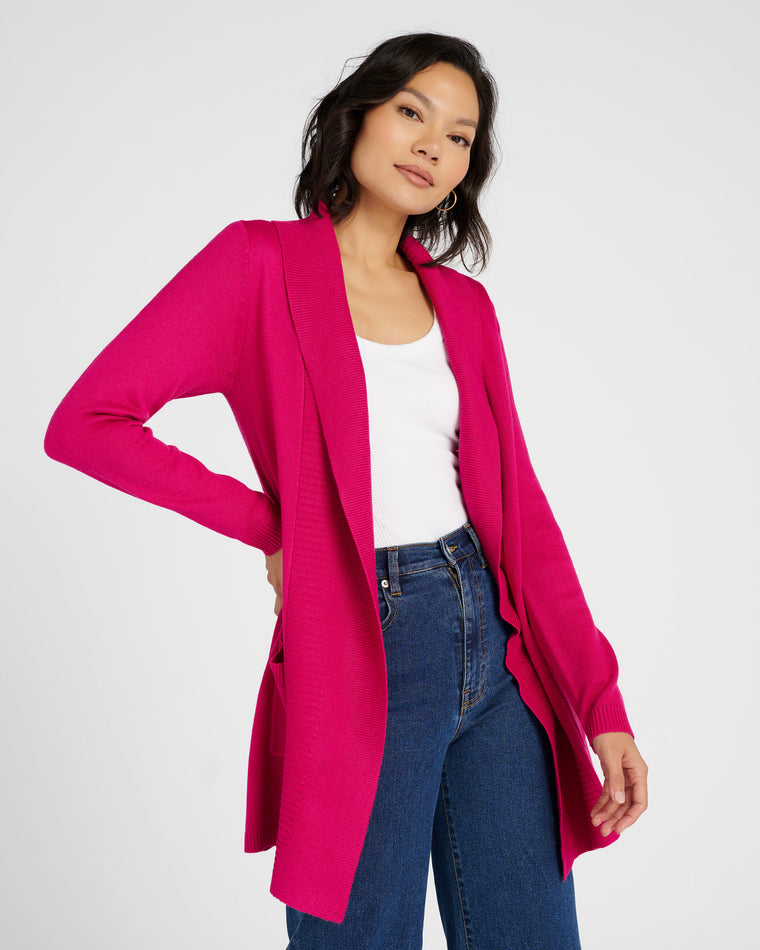 Berry $|& Staccato Long Sweater Cardigan with Pockets - SOF Front