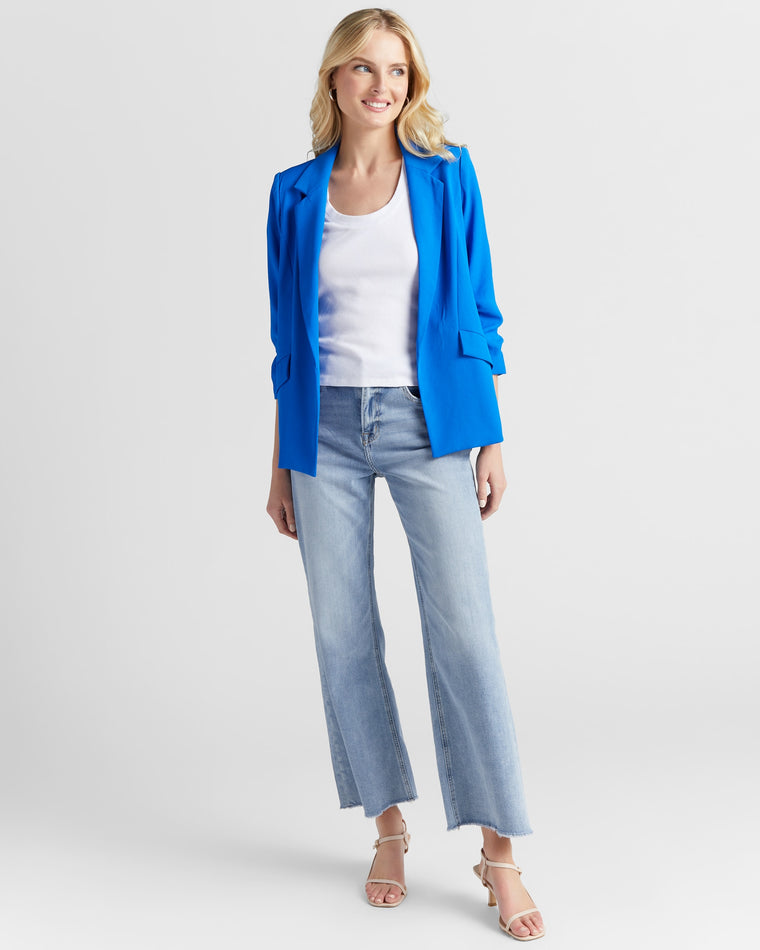 Electric Blue $|& Skies Are Blue Shirred Sleeve Blazer - SOF Full Front