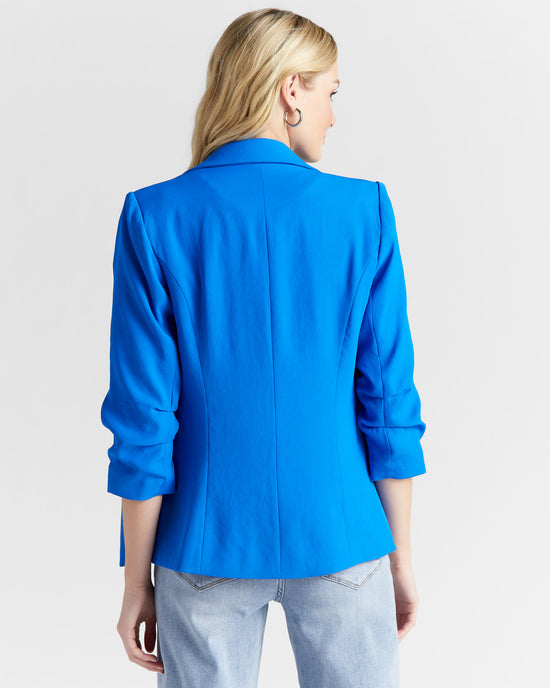 Electric Blue $|& Skies Are Blue Shirred Sleeve Blazer - SOF Back