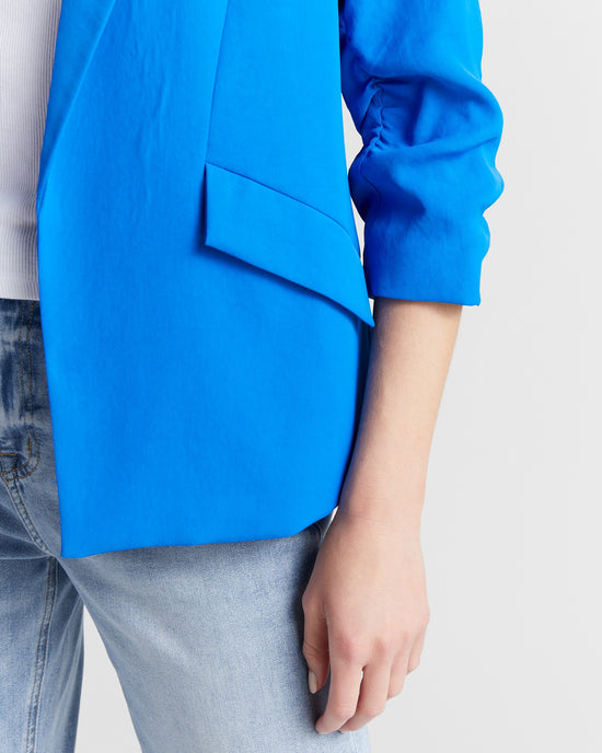 Electric Blue $|& Skies Are Blue Shirred Sleeve Blazer - SOF Detail