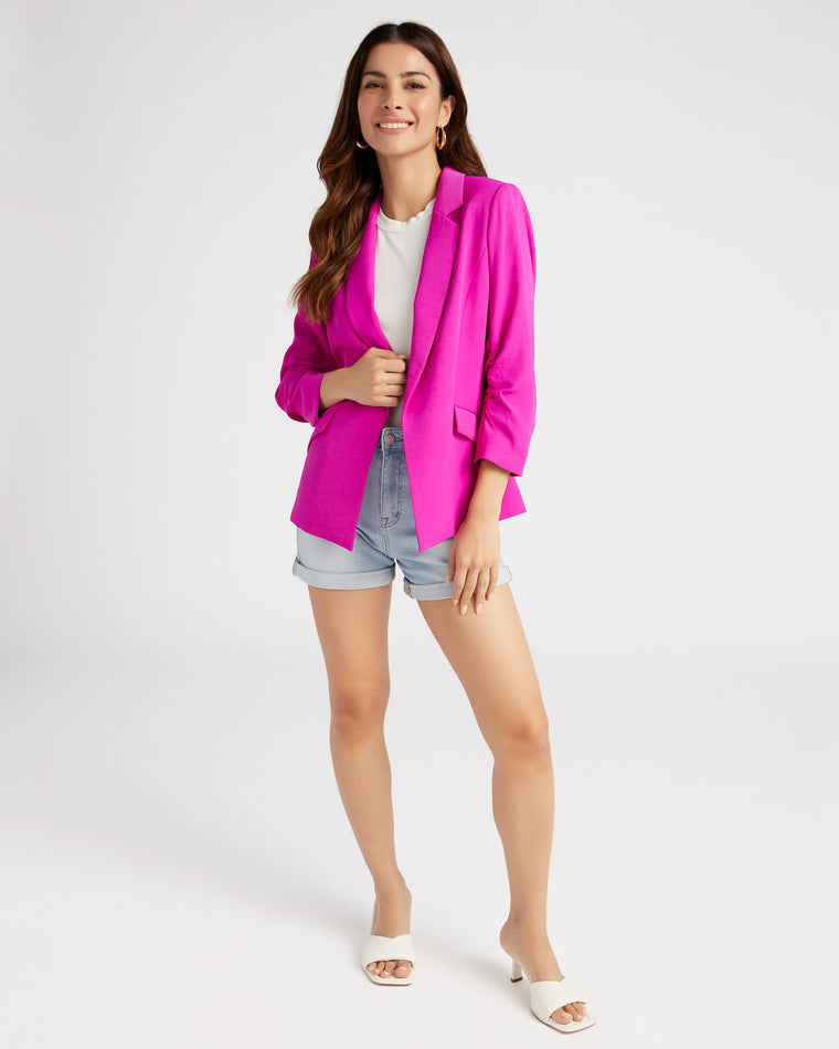 Violet Magenta $|& Skies Are Blue Shirred Sleeve Blazer - SOF Full Front