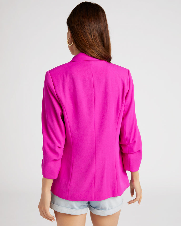 Violet Magenta $|& Skies Are Blue Shirred Sleeve Blazer - SOF Back