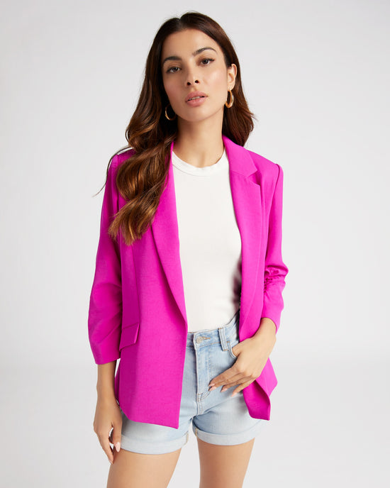 Violet Magenta $|& Skies Are Blue Shirred Sleeve Blazer - SOF Front