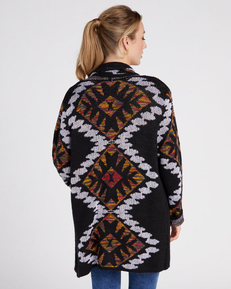 Navajo Black $|& Woven Heart Shawl Collar Aztec Print Cardigan - SOF Back