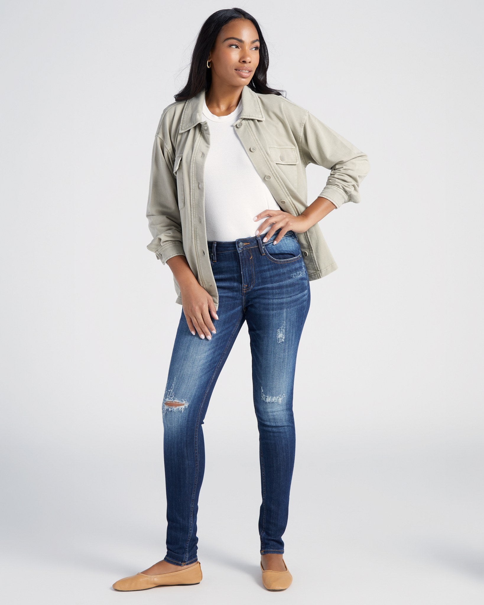 Dark Wash $|& Vigoss Jagger Distressed Skinny Jeans - SOF Full Front