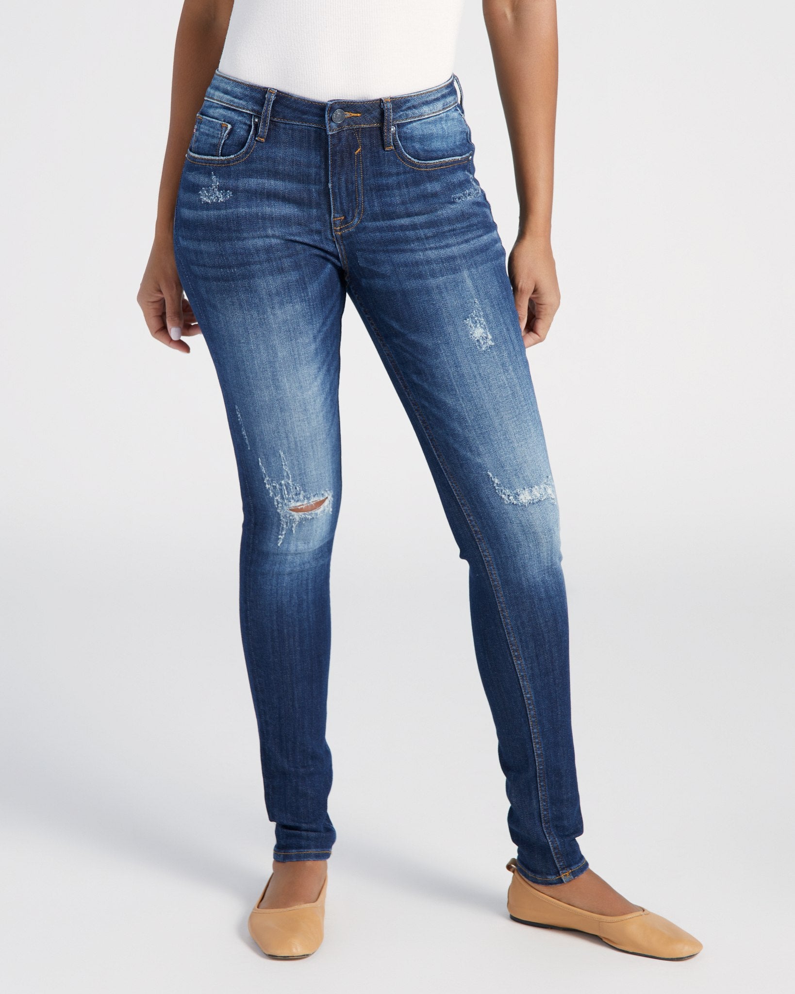 Dark Wash $|& Vigoss Jagger Distressed Skinny Jeans - SOF Front