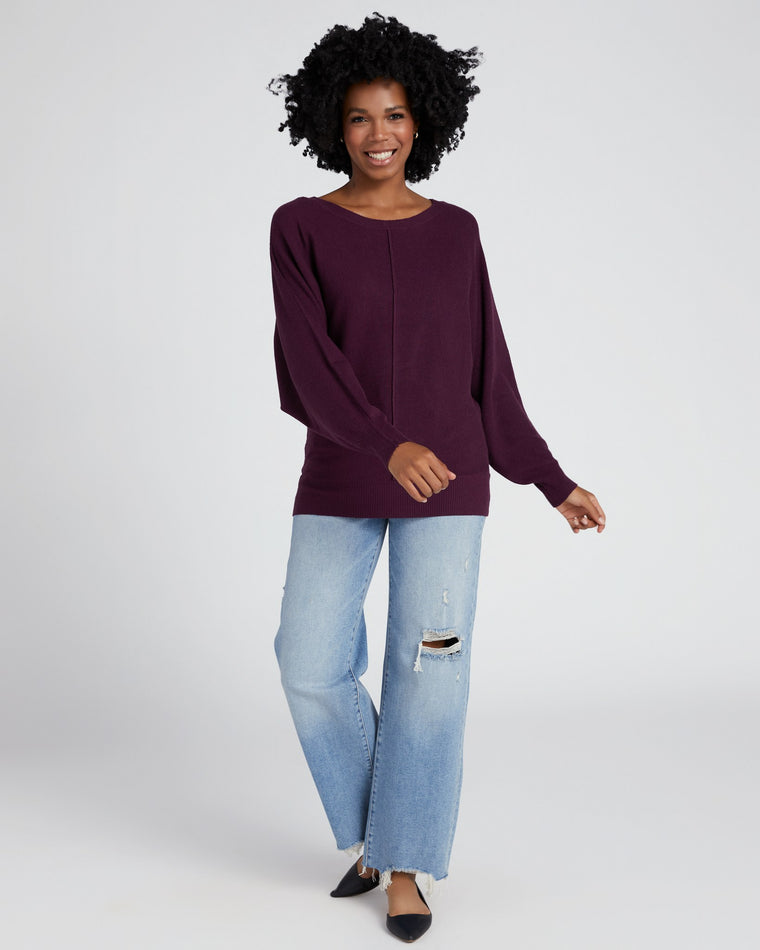 Berry $|& Apricot Raw Edge Batwing Pullover - SOF Full Front