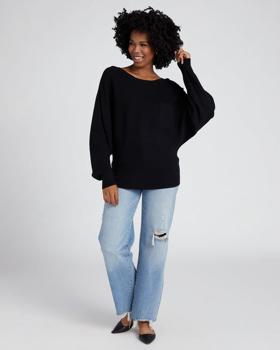 Black $|& Apricot Pocket Batwing Pullover - SOF Full Front