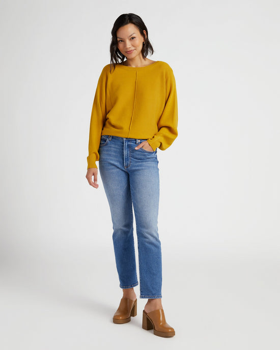 Mustard $|& Apricot Raw Edge Batwing Pullover - SOF Full Front