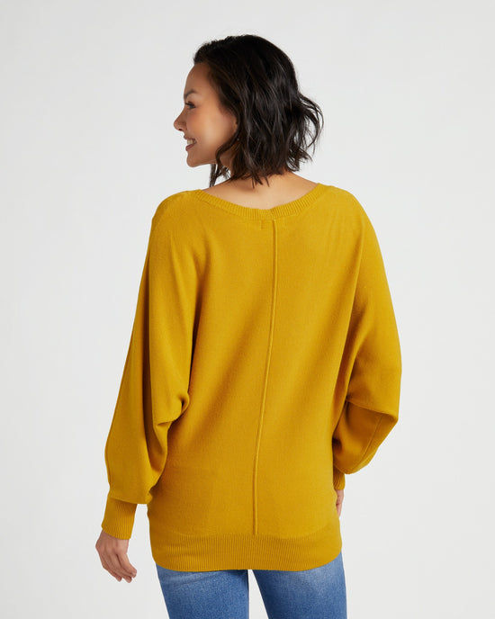 Mustard $|& Apricot Raw Edge Batwing Pullover - SOF Back
