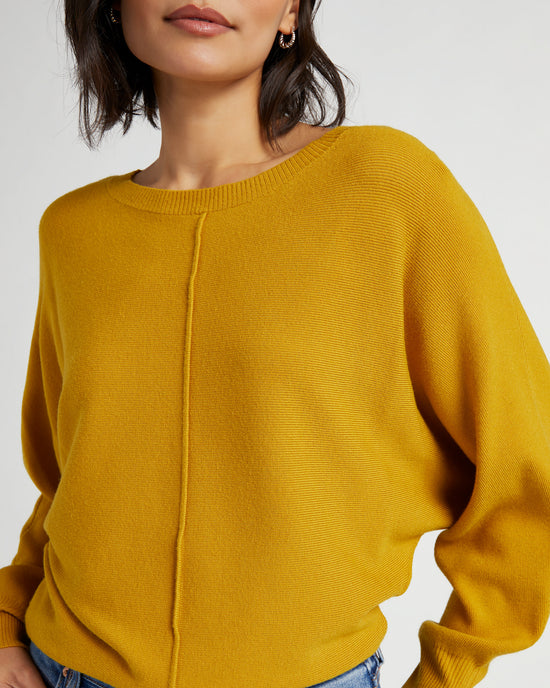 Mustard $|& Apricot Raw Edge Batwing Pullover - SOF Detail