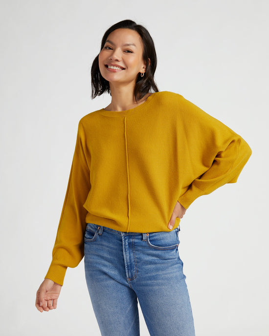 Mustard $|& Apricot Raw Edge Batwing Pullover - SOF Front