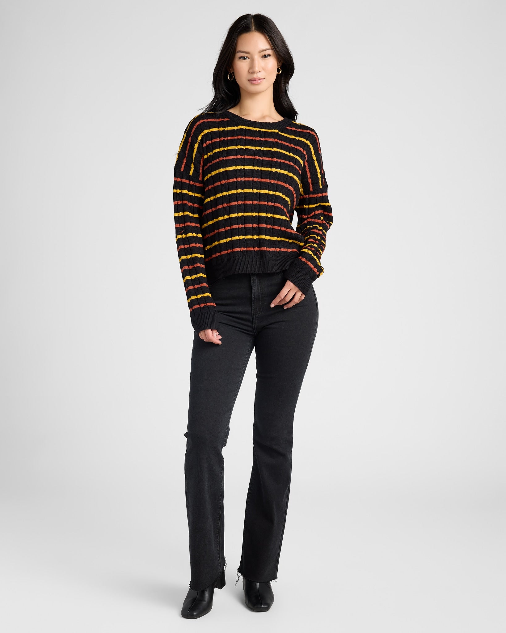 Black $|& Apricot Striped Aran Detail Boxy Pullover - SOF Full Front