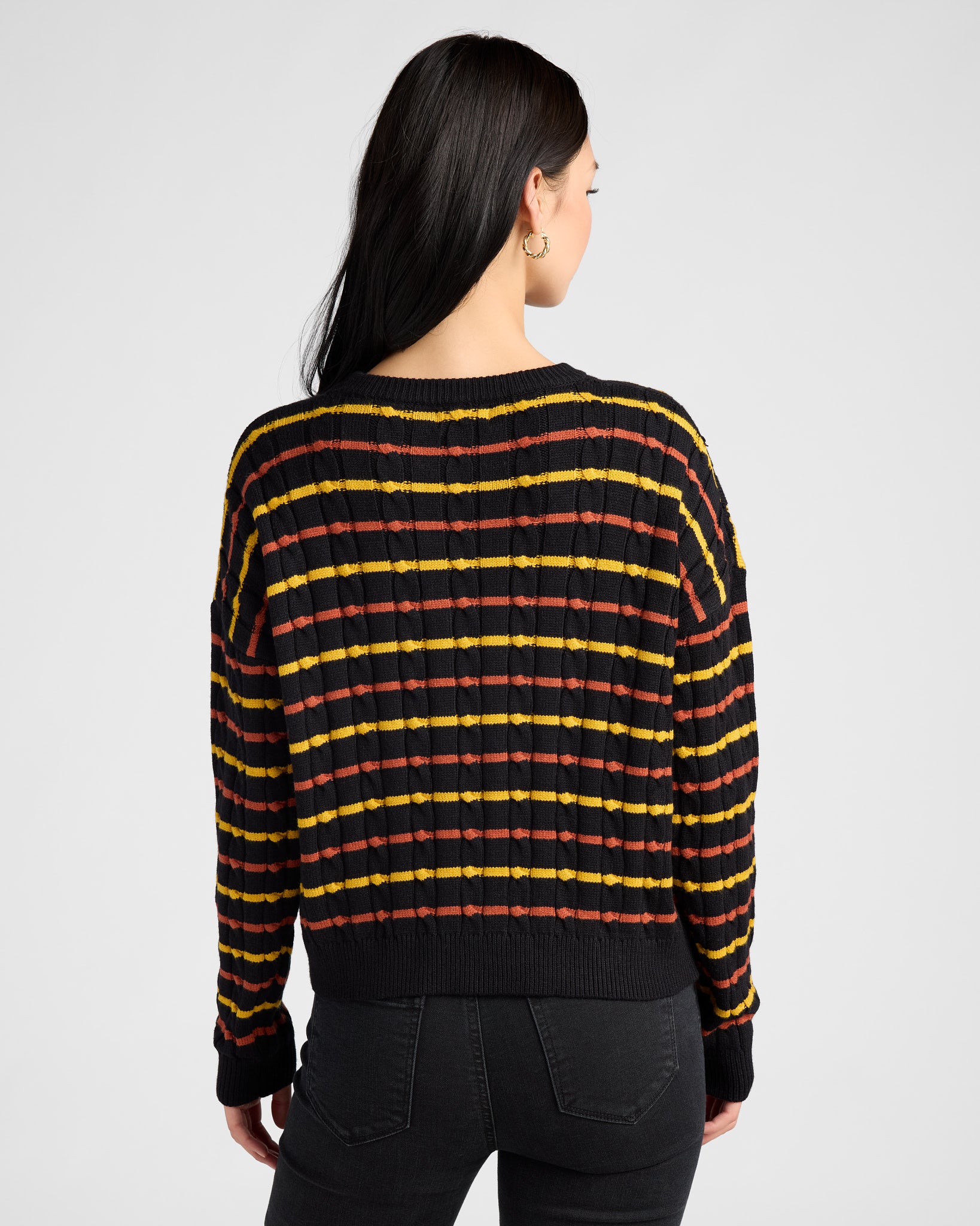 Black $|& Apricot Striped Aran Detail Boxy Pullover - SOF Back