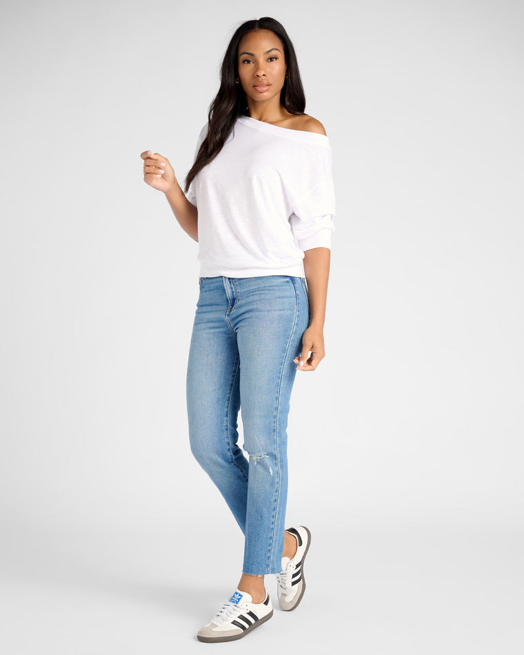 White $|& SEAS Brooksville Slub Off The Shoulder Top - SOF Full Front