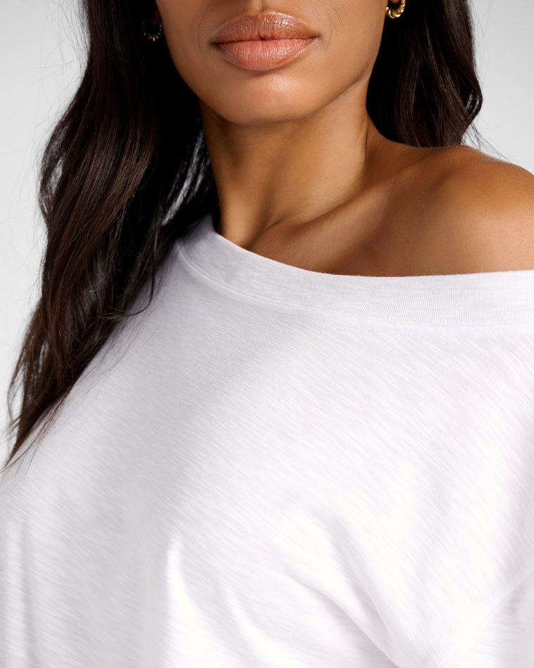 White $|& SEAS Brooksville Slub Off The Shoulder Top - SOF Detail