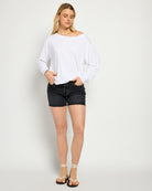 White $|& SEAS Brooksville Slub Off The Shoulder Top - SOF Front