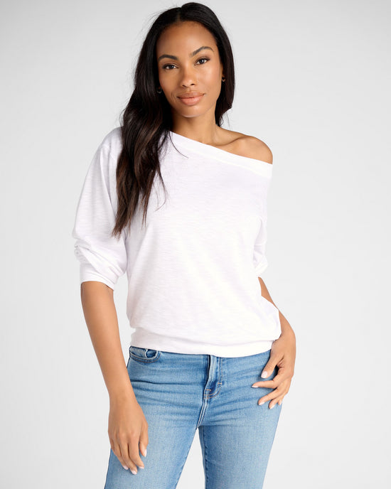 White $|& SEAS Brooksville Slub Off The Shoulder Top - SOF Front