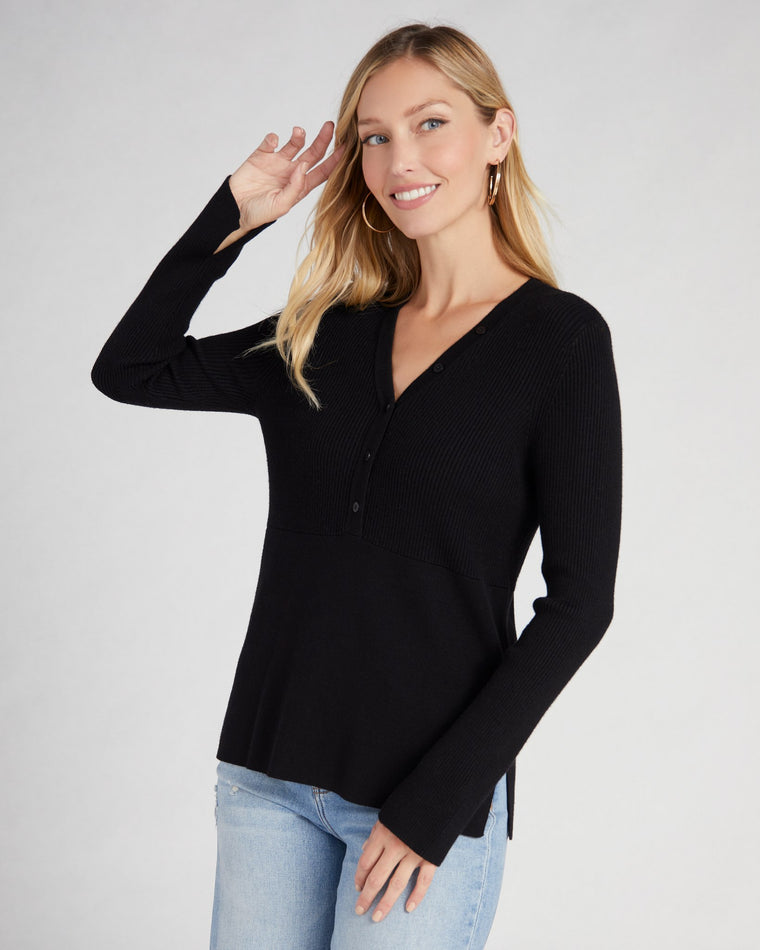 Black $|& Tribal Long Sleeve Henley Sweater - SOF Front