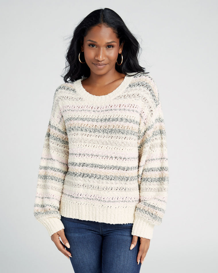 Rosepink $|& Tribal Long Sleeve Textured Crew Neck Sweater - SOF Front