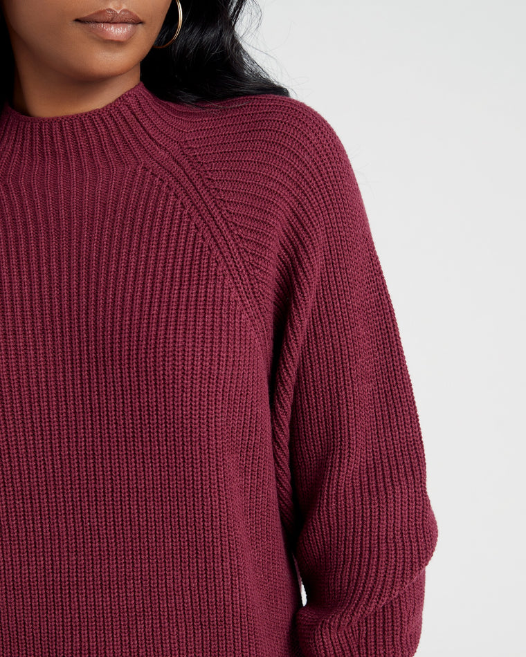 Red Wine $|& Tribal Mock Neck Long Sleeve Sweater - SOF Detail
