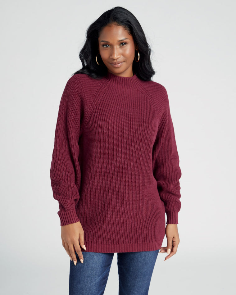 Red Wine $|& Tribal Mock Neck Long Sleeve Sweater - SOF Front