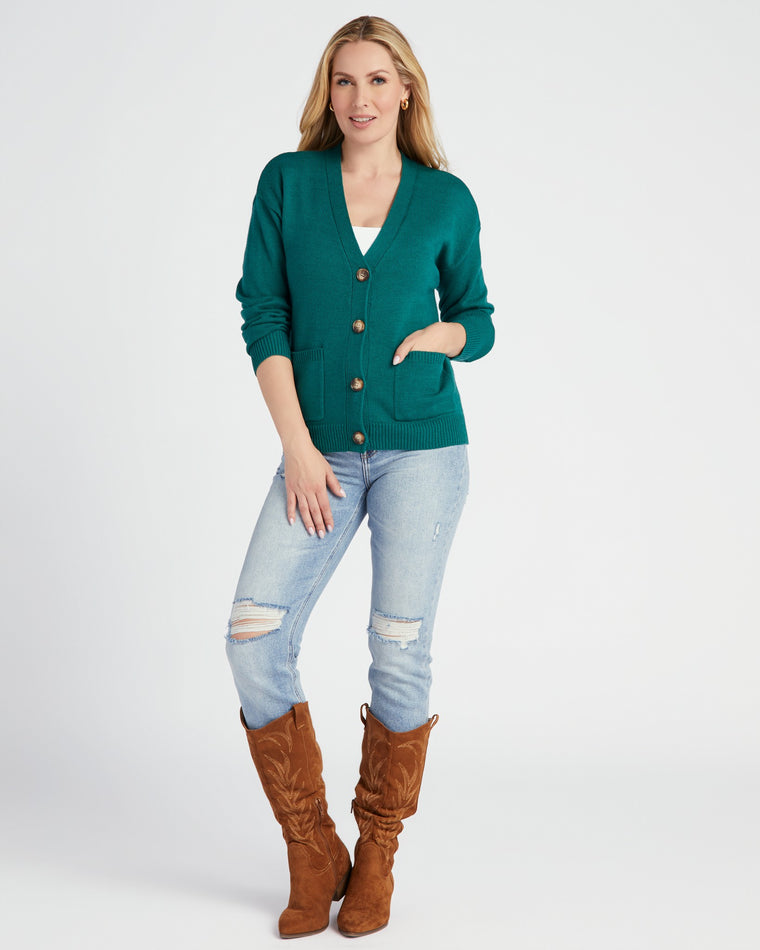Gemstone Green $|& Skies Are Blue Recycled Cardigan - SOF Full Front