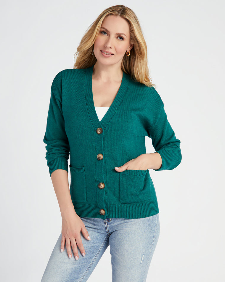 Gemstone Green $|& Skies Are Blue Recycled Cardigan - SOF Front