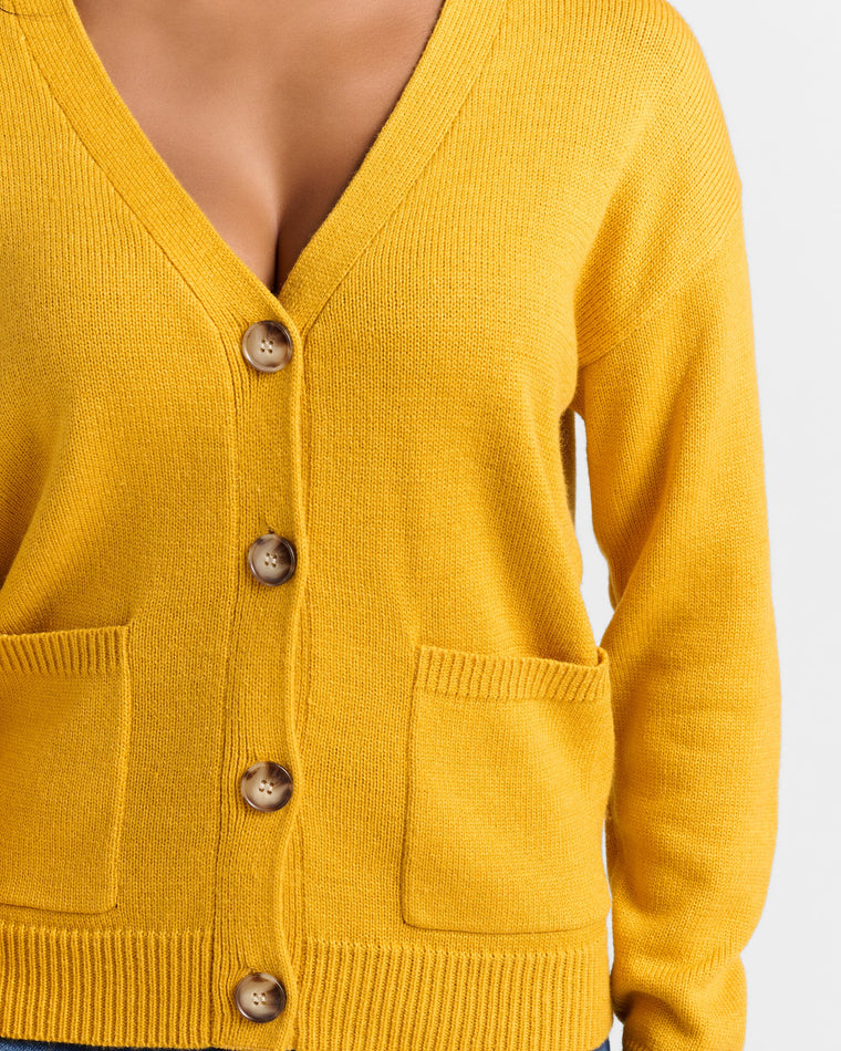 Marigold $|& Skies Are Blue Recycled Cardigan - SOF Detail