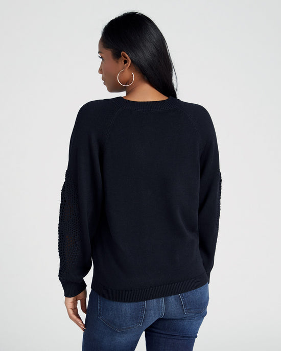 Black $|& Skies Are Blue V-Neck Sweater with Sleeve Detail - SOF Back
