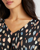 Black Multi $|& West Kei Printed Woven Short Sleeve Twist Front Top - SOF Detail