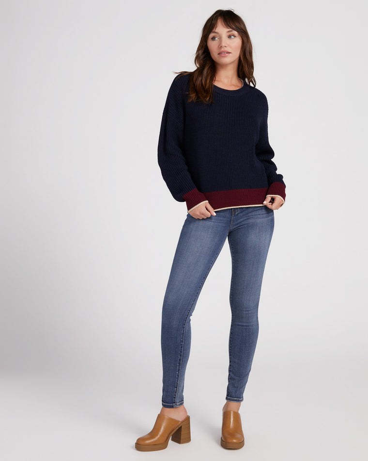 Navy/Burgundy $|& Skies Are Blue Colorblock Sweater - SOF Full Front
